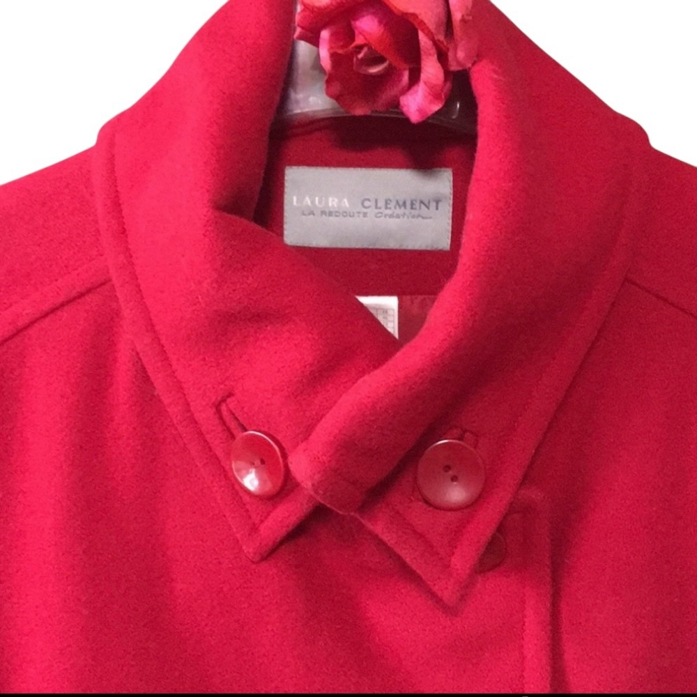 VTG LAURA CLEMENT LINED CHERRY RED 80% WOOL SZ 16 PLUS PEACOAT CLEAN GIRL OFFICE
